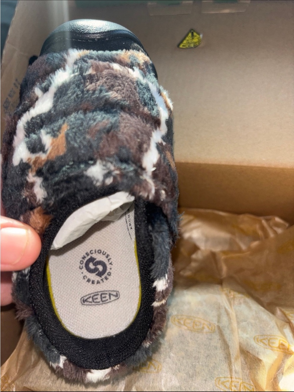 Keen Kids Plush Slip-On Clog in Brown, Black & White
